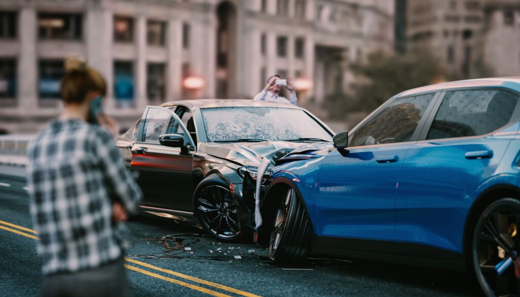 Car accident scene in Detroit showing severe vehicle damage after a collision, relevant to determining what a car accident case is worth.